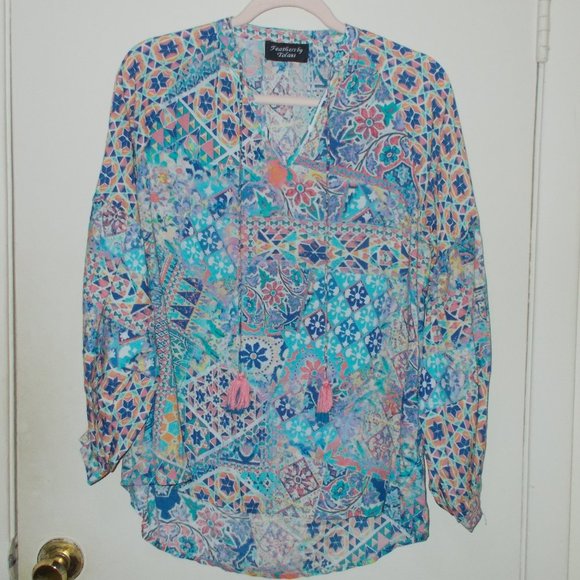Feathers By Tolani Patterned Top Multi Color - Picture 8 of 8